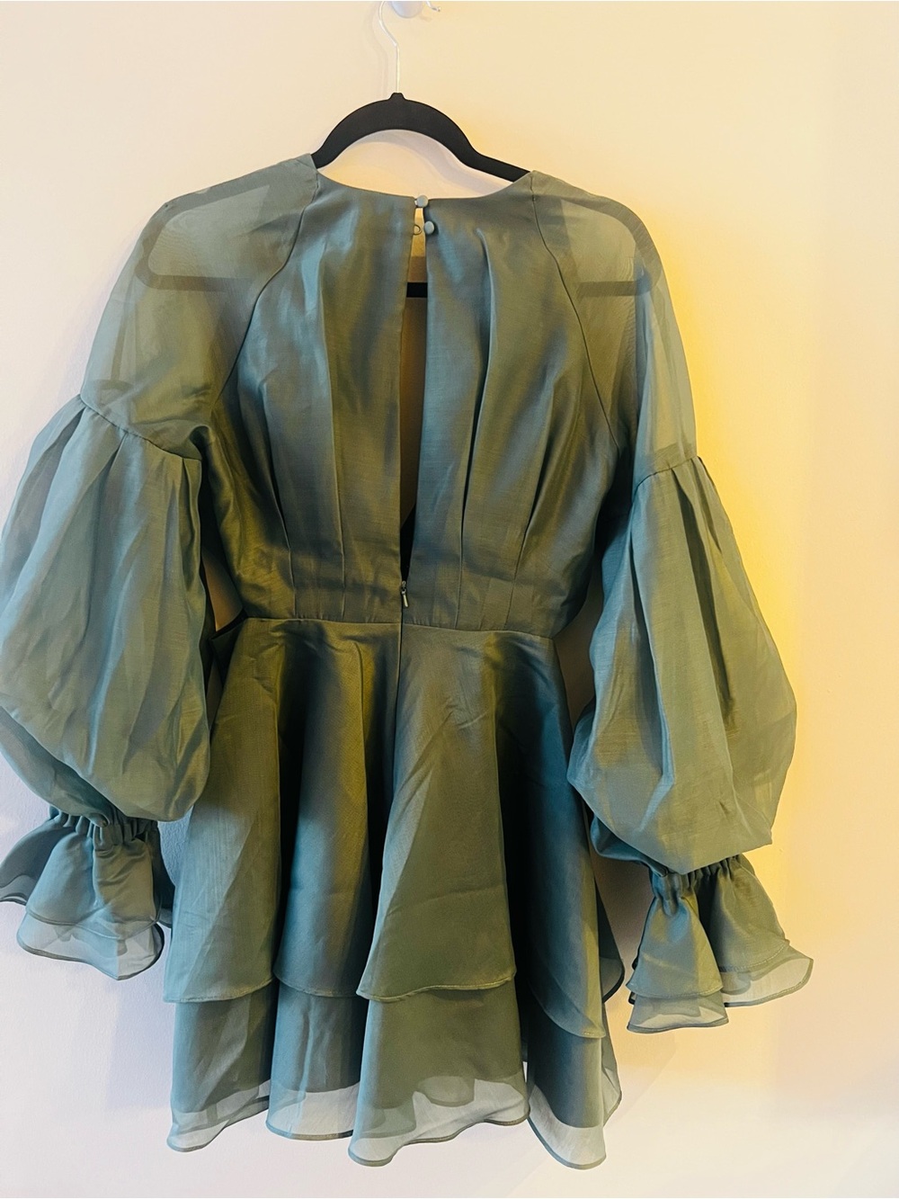 ASOS Emerald Green Puff Sleeve Peplum Mini Dress - Picture 3 of 4